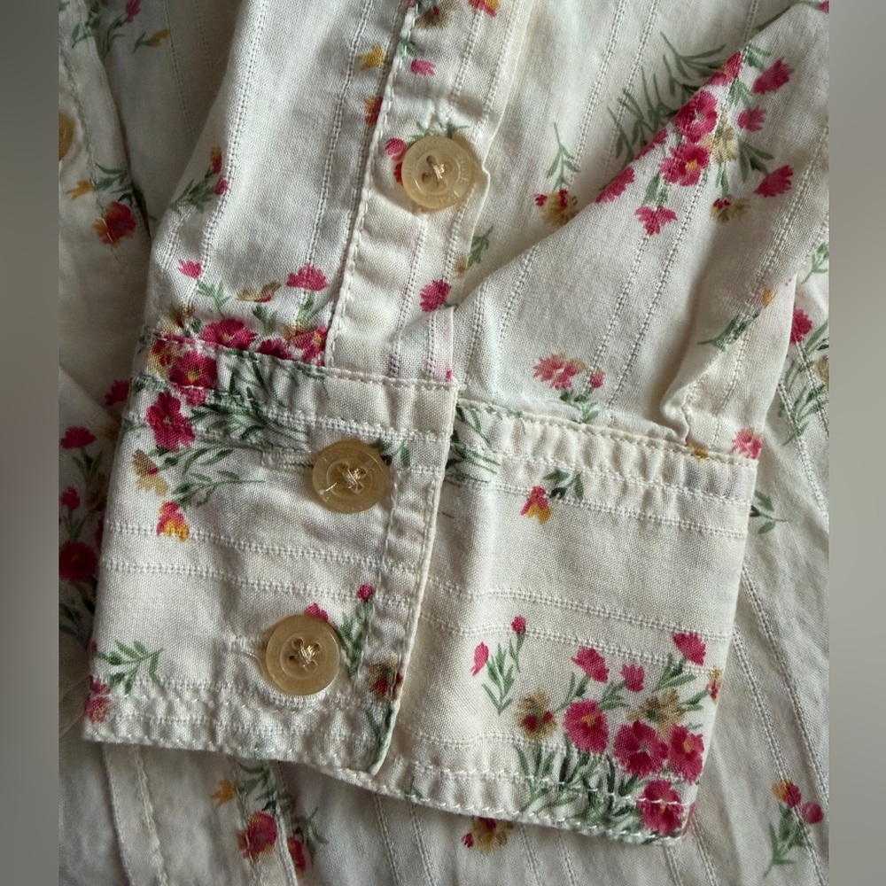 🩷💛🌺EDDIE BAUER Ecru Floral Print Shirt - Picture 3 of 5